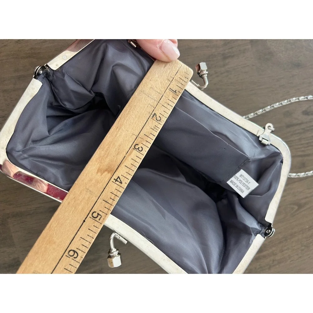 Grey Pleated Rhinestone Evening Clutch Crossbody Bag WT13739-1 Silver Hardware